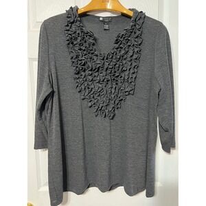 Carole Little Gray Ruffle Trim 3/4 Sleeve Top Plus Size 3X Blouse